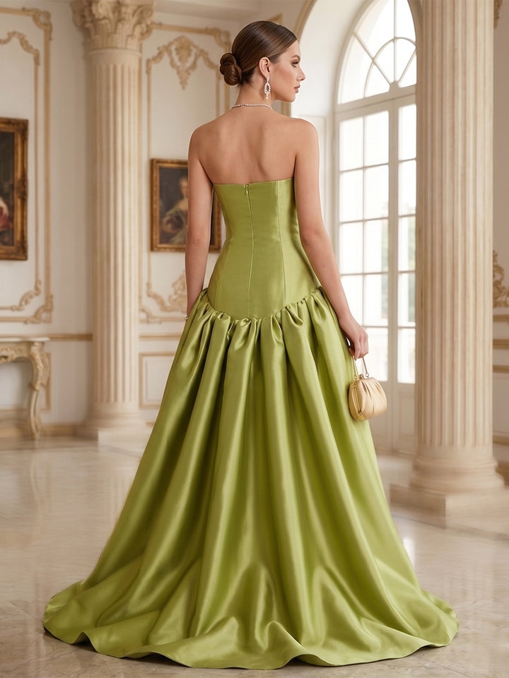A-Line/Princess Strapless Sweep Train Ruched Prom Dresses