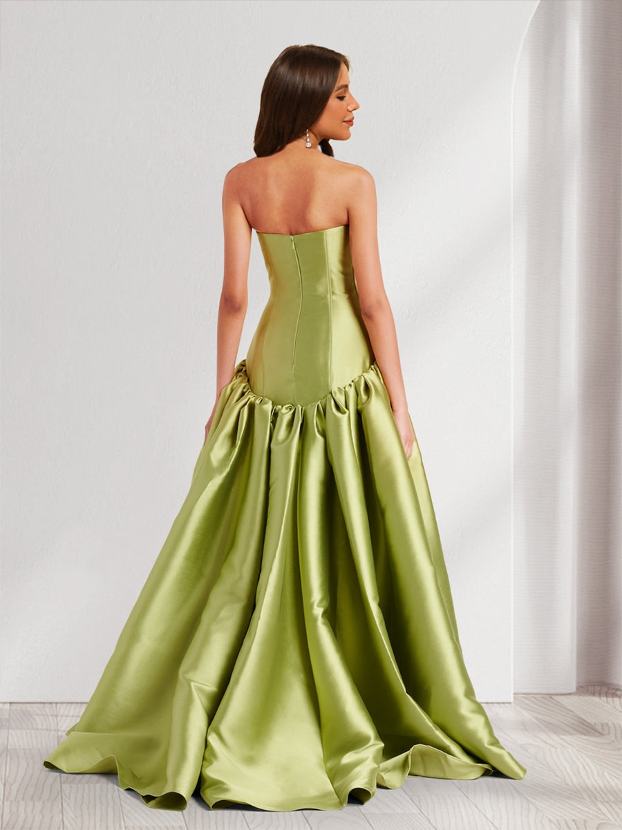 A-Line/Princess Strapless Sweep Train Ruched Bridesmaid Dresses