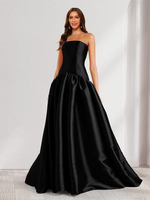 A-Line/Princess Strapless Sweep Train Ruched Prom Dresses
