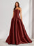 A-Line/Princess Strapless Sweep Train Ruched Prom Dresses