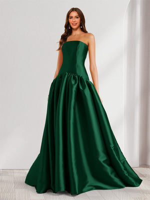 A-Line/Princess Strapless Sweep Train Ruched Prom Dresses
