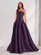 A-Line/Princess Strapless Sweep Train Ruched Prom Dresses