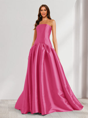 A-Line/Princess Strapless Sweep Train Ruched Prom Dresses