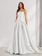 A-Line/Princess Strapless Sweep Train Ruched Prom Dresses