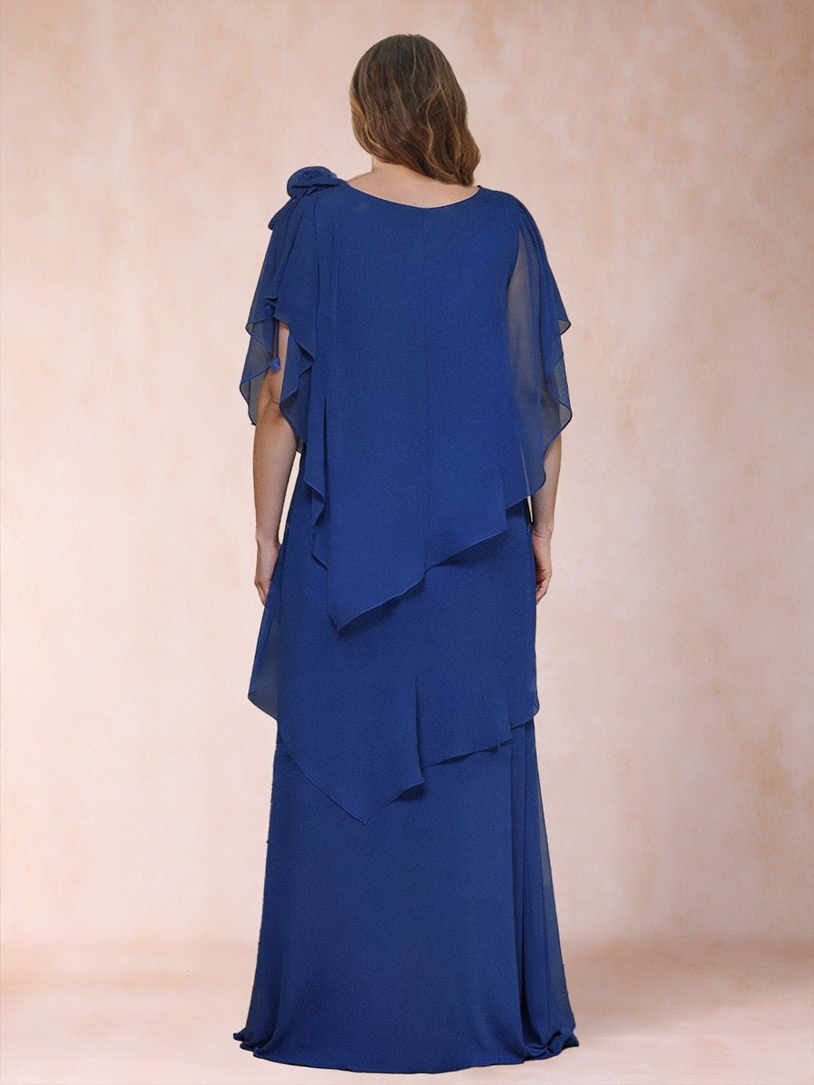 Sheath/Column Scoop Neck Chiffon Plus Size Mother of the Bride Dresses With Flower(s)