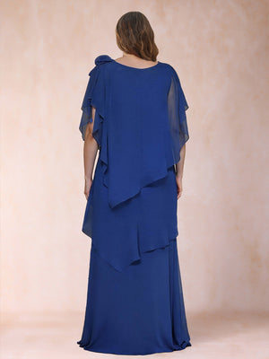 Sheath/Column Scoop Neck Chiffon Plus Size Mother of the Bride Dresses With Flower(s)