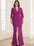 Elastic Satin Sheath/Column V-Neck Plus Size Mother of the Bride Dresses With Split