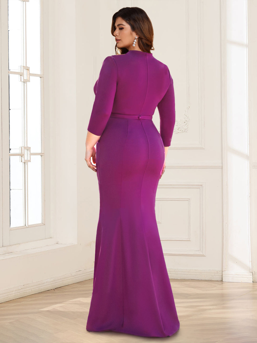Elastic Satin Sheath/Column V-Neck Plus Size Mother of the Bride Dresses With Split