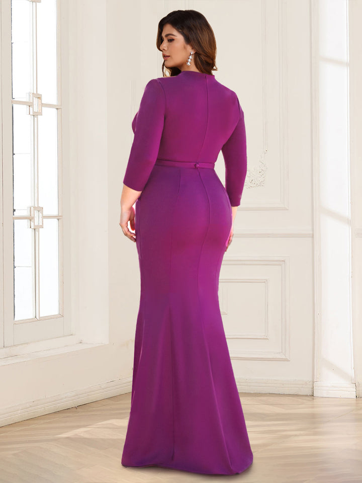 Elastic Satin Sheath/Column V-Neck Plus Size Mother of the Bride Dresses With Split