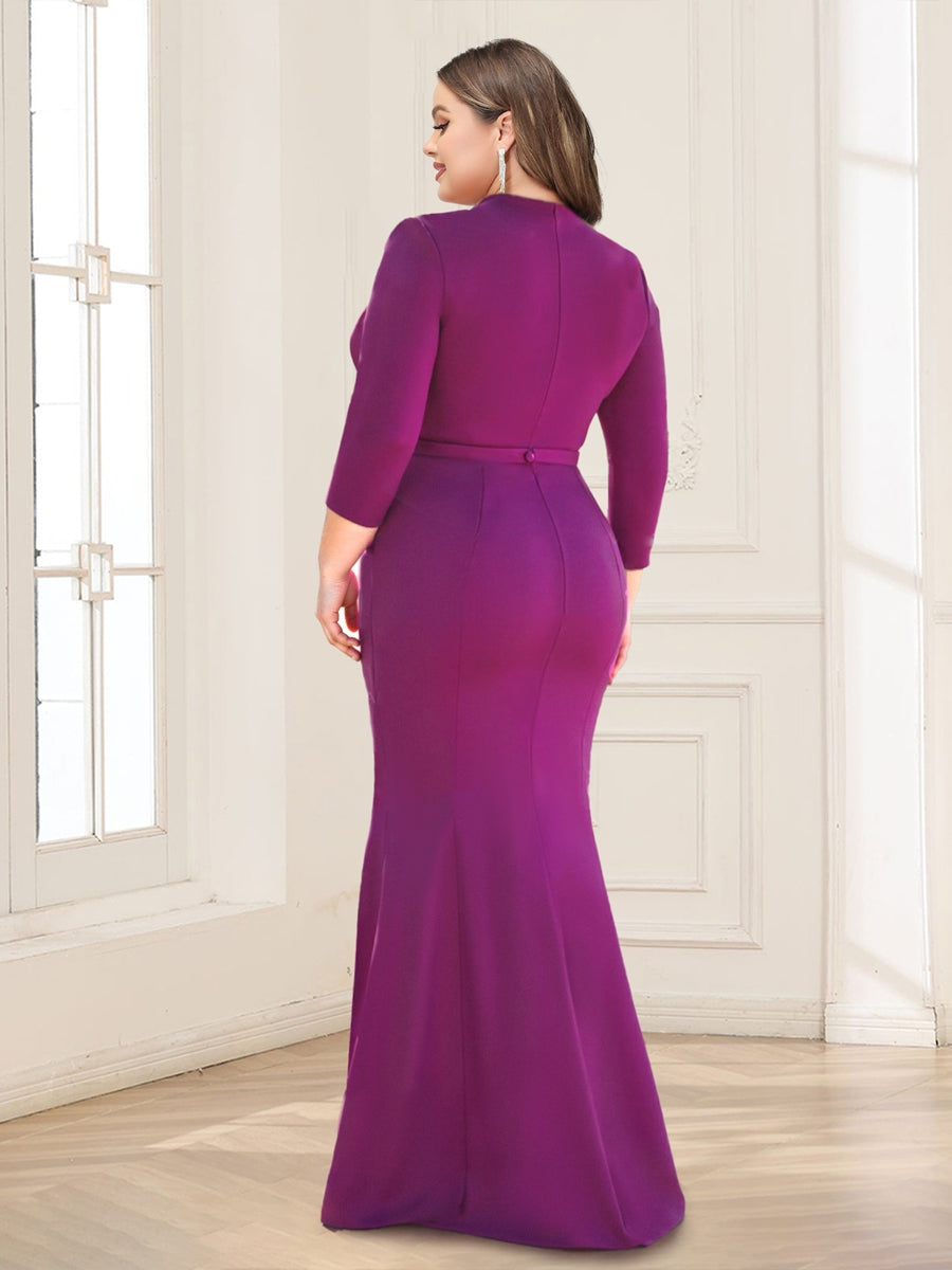 Elastic Satin Sheath/Column V-Neck Plus Size Mother of the Bride Dresses With Split