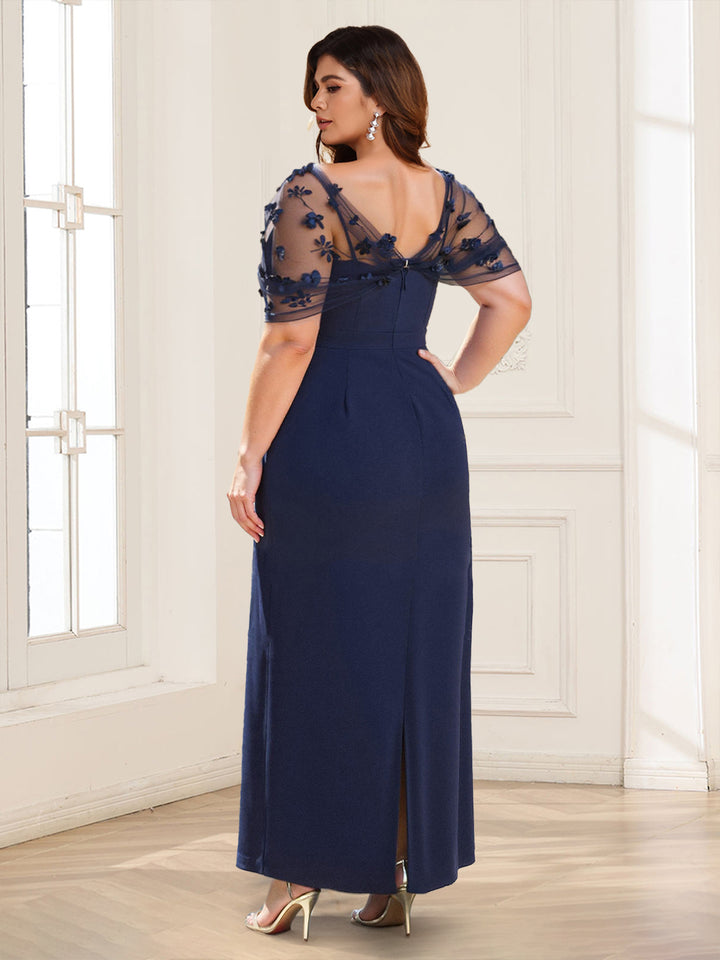 Sheath/Column Asymmetrical Neck Plus Size Mother of the Bride Dresses With Flower(s)