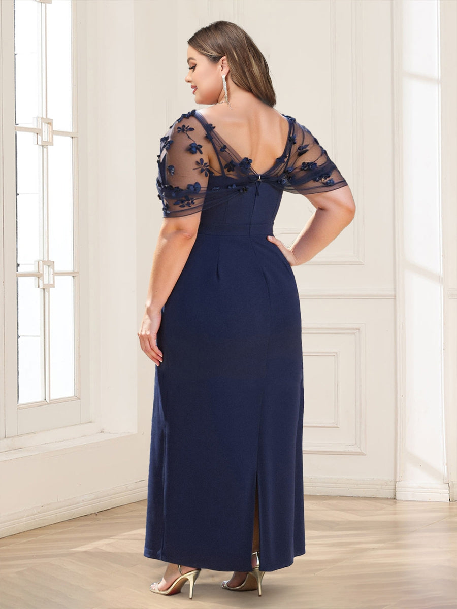 Sheath/Column Asymmetrical Neck Plus Size Mother of the Bride Dresses With Flower(s)