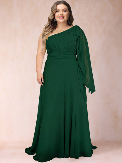 Chiffon A-Line/Princess One-Shoulder Plus Size Mother of the Bride Dresses With Pleats