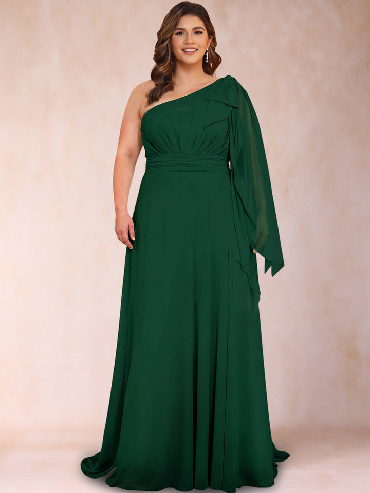 Chiffon A-Line/Princess One-Shoulder Plus Size Mother of the Bride Dresses With Pleats