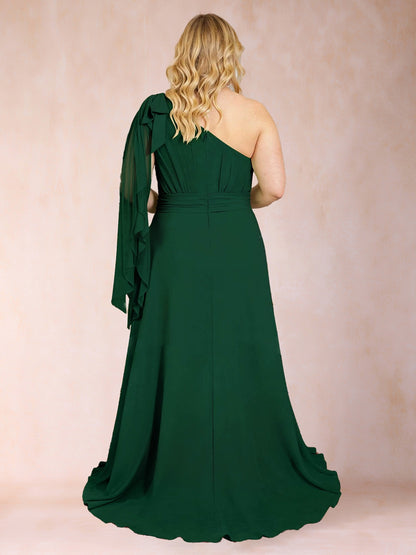 Chiffon A-Line/Princess One-Shoulder Plus Size Mother of the Bride Dresses With Pleats