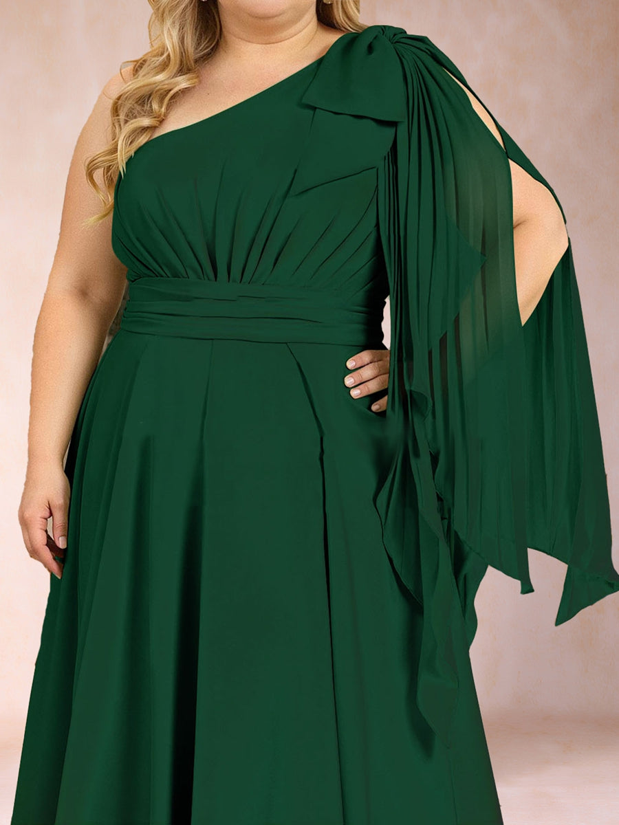 Chiffon A-Line/Princess One-Shoulder Plus Size Mother of the Bride Dresses With Pleats