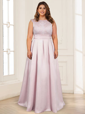 Satin A-Line/Princess Crew Neck Plus Size Mother of the Bride Dresses With Lace Appliques