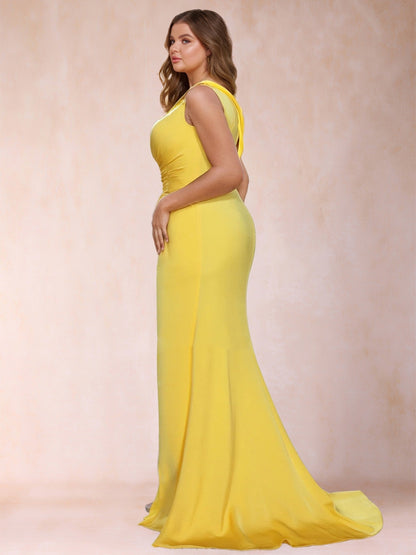 Satin Sheath/Column One-Shoulder Plus Size Mother of the Bride Dresses With Split & Beading