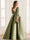 Satin A-Line/Princess Illusion Neck Plus Size Mother of the Bride Dresses With Lace Appliques & Split Front