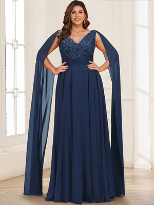 A-Line/Princess V-Neck Plus Size Chiffon Mother of the Bride Dresses With Lace Appliques