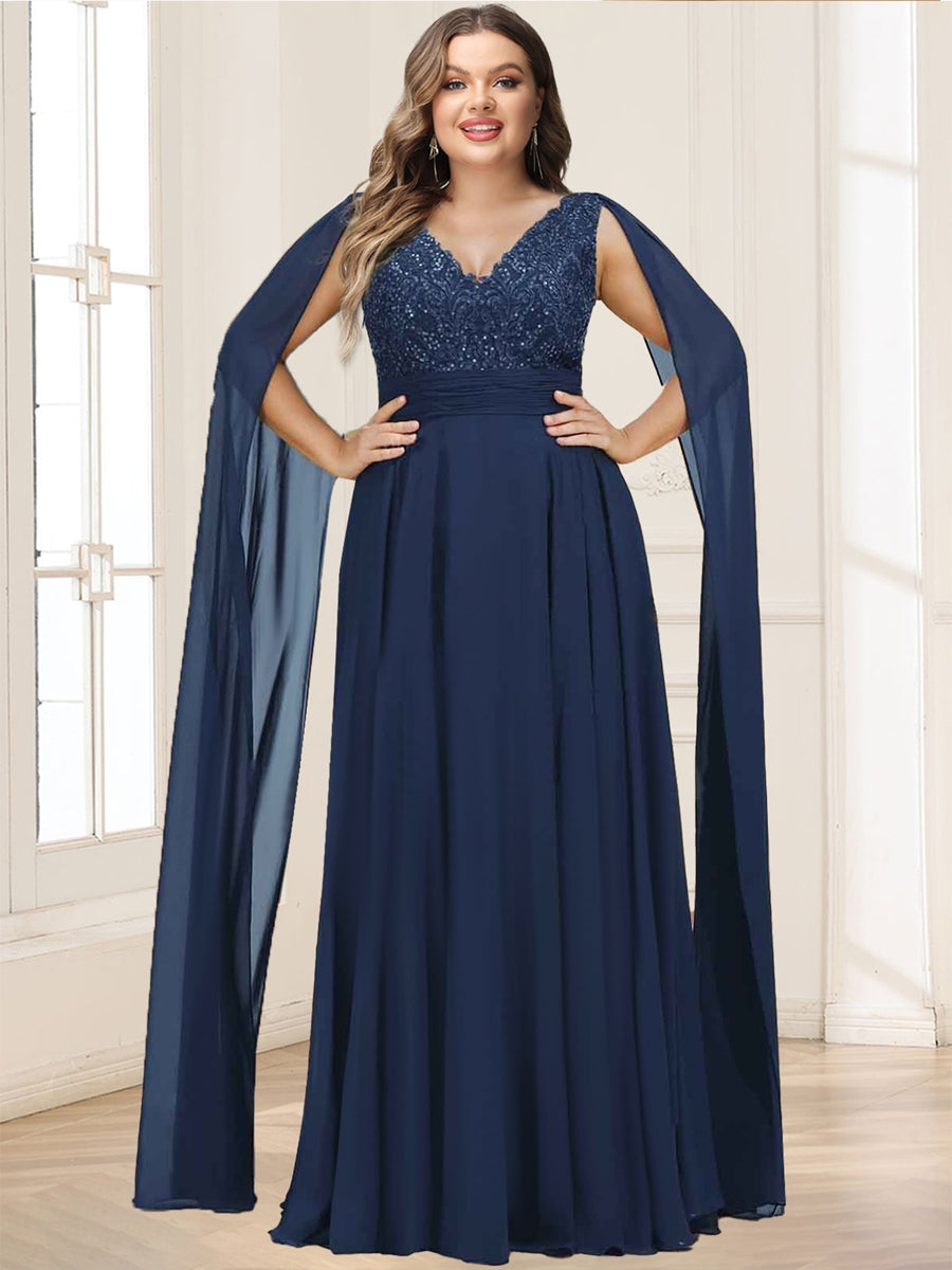 A-Line/Princess V-Neck Plus Size Chiffon Mother of the Bride Dresses With Lace Appliques
