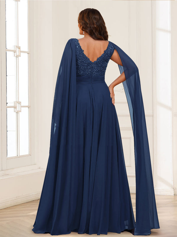 A-Line/Princess V-Neck Plus Size Chiffon Mother of the Bride Dresses With Lace Appliques