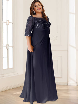 A-Line/Princess Scoop Half Sleeves Plus Size Chiffon Mother of the Bride Dresses With Lace