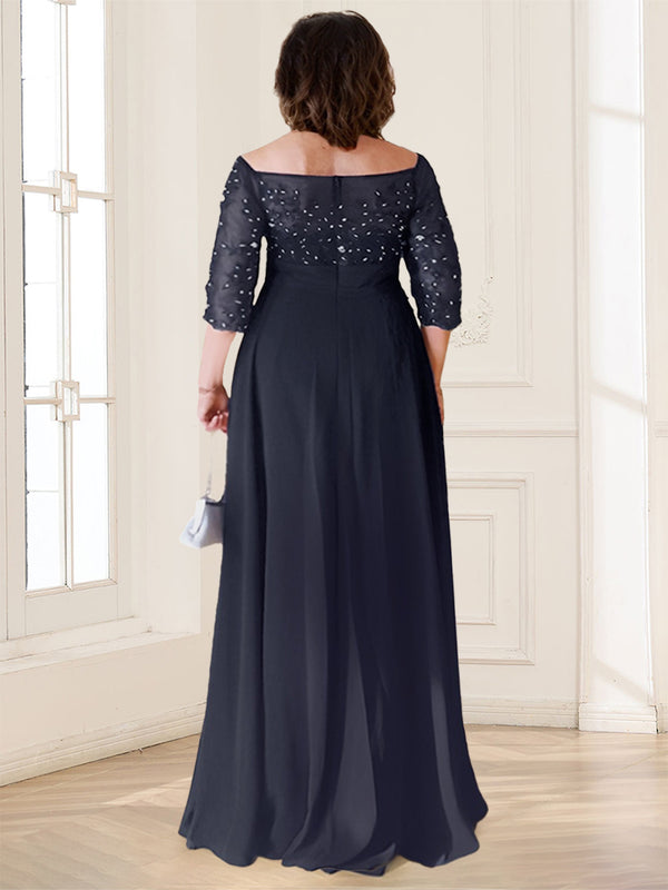 A-Line/Princess Scoop Half Sleeves Plus Size Chiffon Mother of the Bride Dresses With Lace