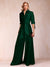 Satin Separates V-Neck Half Sleeves Pantsuits with Sash