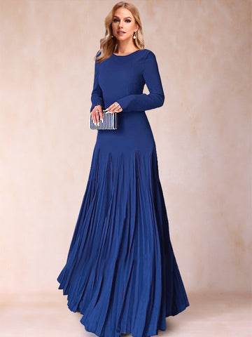 A-Line/Princess Crew Neck Long Sleeves Mother of the Bride Dresses with Pleats