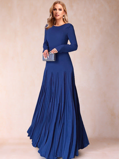 A-Line/Princess Crew Neck Long Sleeves Mother of the Bride Dresses with Pleats