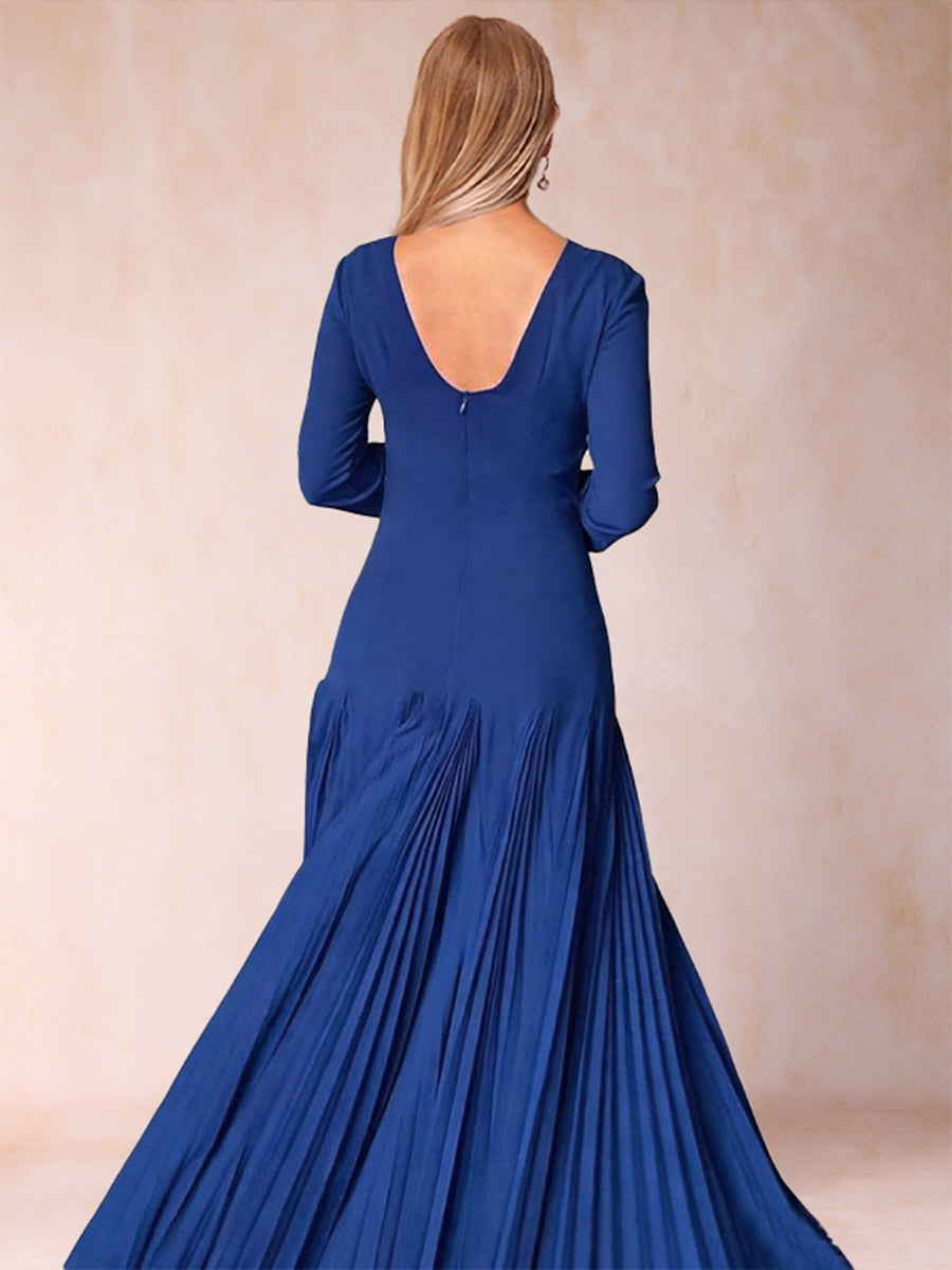 A-Line/Princess Crew Neck Long Sleeves Mother of the Bride Dresses with Pleats