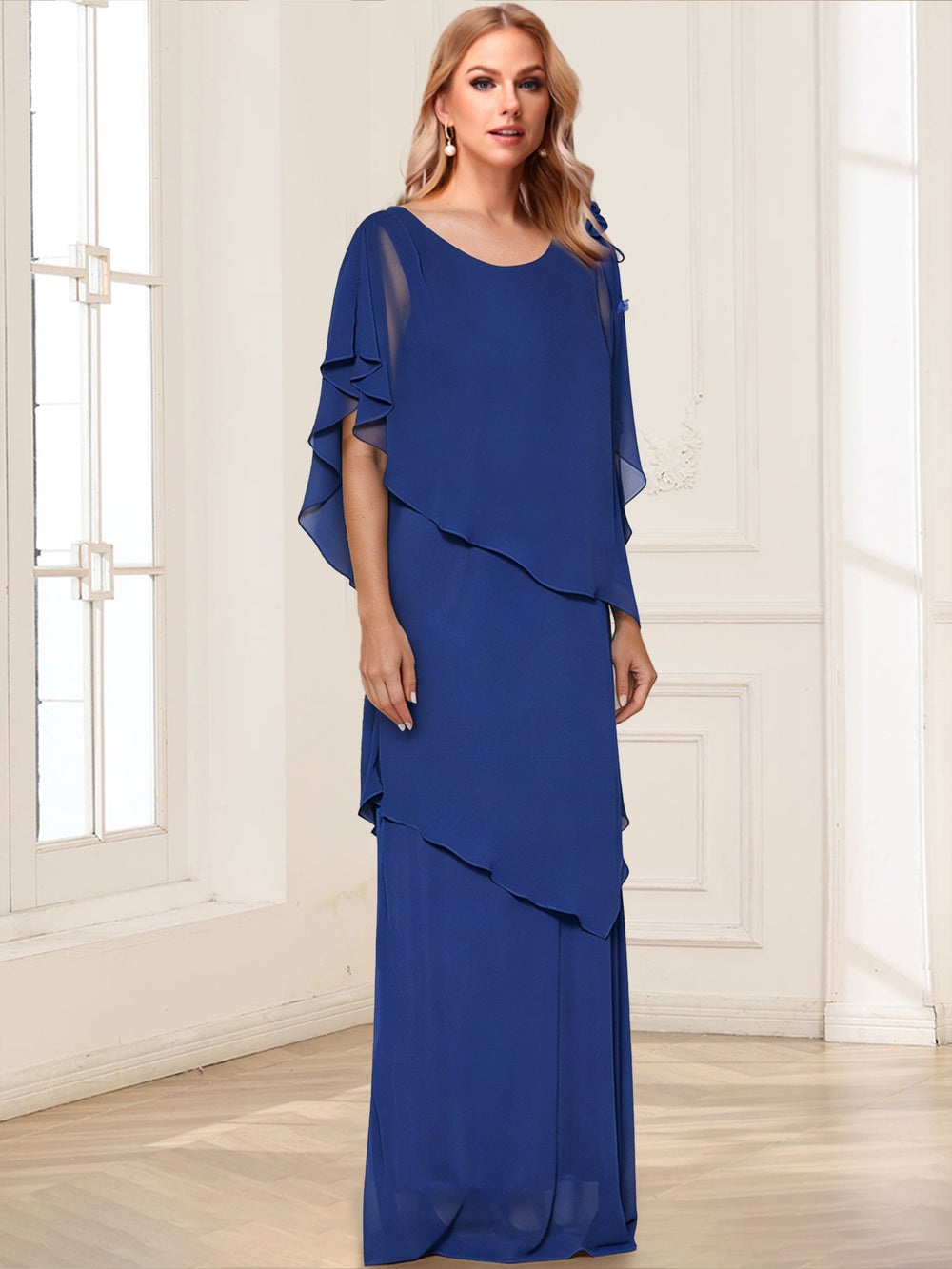 A-Line/Princess Scoop Short Sleeves Mother of the Bride Dresses with Ruffles & 3D Floral