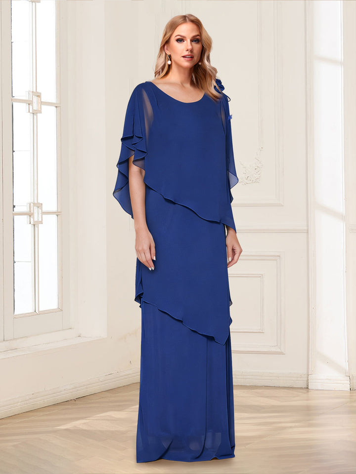 A-Line/Princess Scoop Short Sleeves Mother of the Bride Dresses with Ruffles &amp; 3D Floral