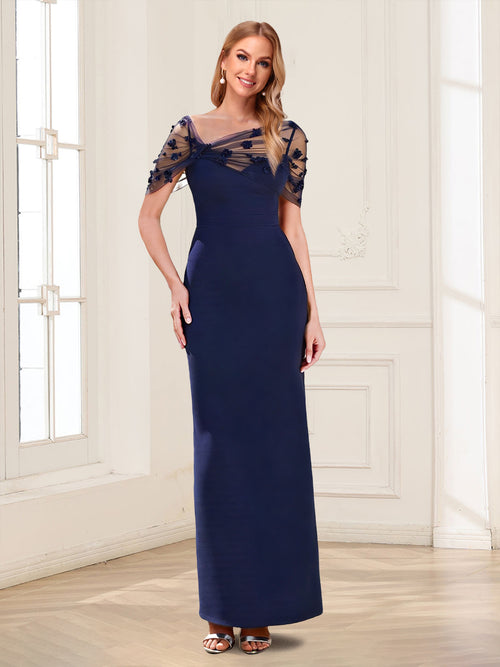 Satin Sheath/Column Asymmetrical Sleeveless Mother of the Bride Dresses With 3D Floral