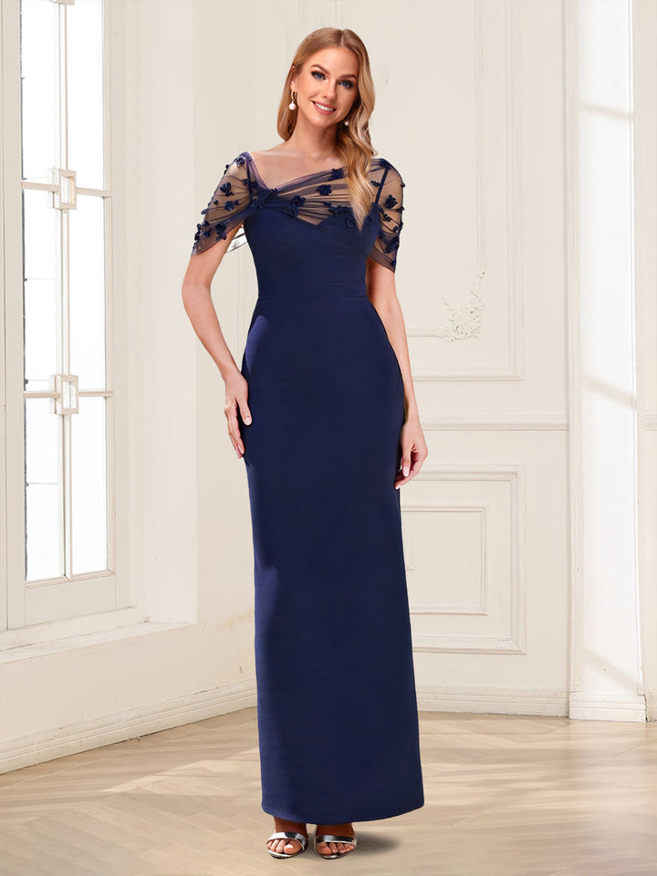 Satin Sheath/Column Asymmetrical Sleeveless Mother of the Bride Dresses With 3D Floral