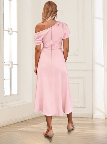 A-Line/Princess One-Shoulder Short Sleeves Mother Of The Bride Dresses with Beading