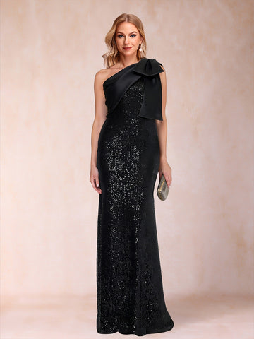 Sequins Sheath/Column One-Shoulder Sleeveless Mother of the Bride Dresses With Bow