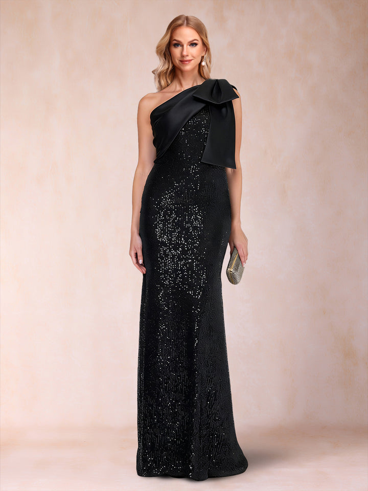 Sequins Sheath/Column One-Shoulder Sleeveless Mother of the Bride Dresses With Bow