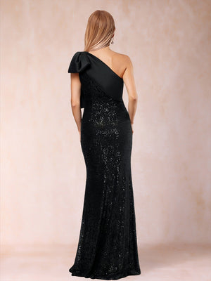Sequins Sheath/Column One-Shoulder Sleeveless Mother of the Bride Dresses With Bow