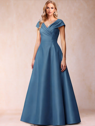 A-Line/Princess V-Neck Short Sleeves Ruched Mother of the Bride Dresses