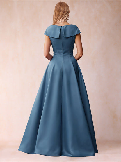 A-Line/Princess V-Neck Short Sleeves Ruched Mother of the Bride Dresses