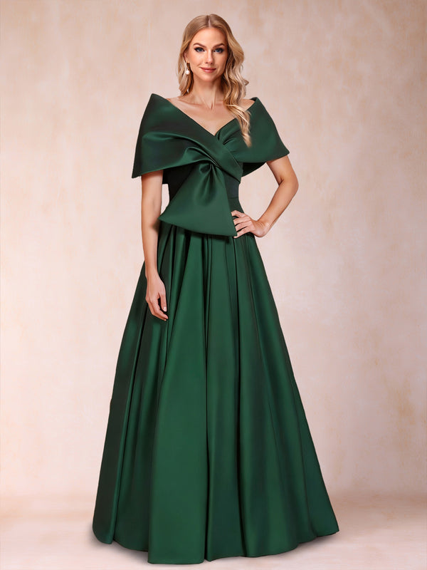 A-Line/Princess Off-The-Shoulder Sleeveless Ruched Mother of the Bride Dresses With Bow(s)
