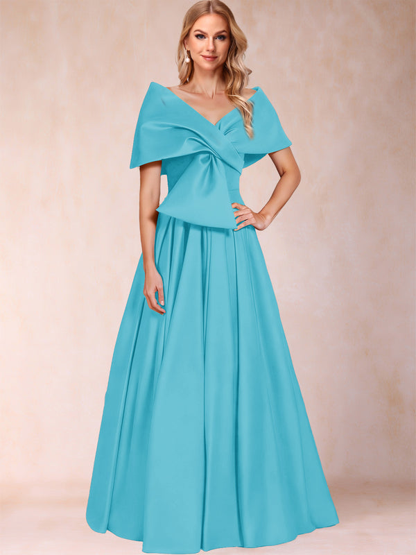 A-Line/Princess Off-The-Shoulder Sleeveless Ruched Mother of the Bride Dresses With Bow(s)