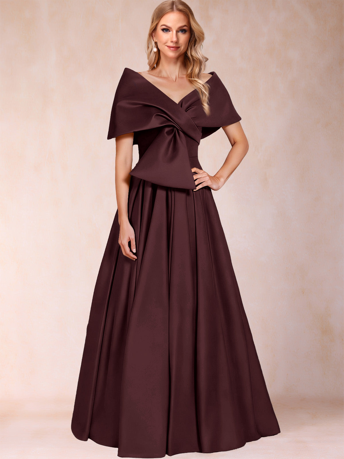 A-Line/Princess Off-The-Shoulder Sleeveless Ruched Mother of the Bride Dresses With Bow(s)