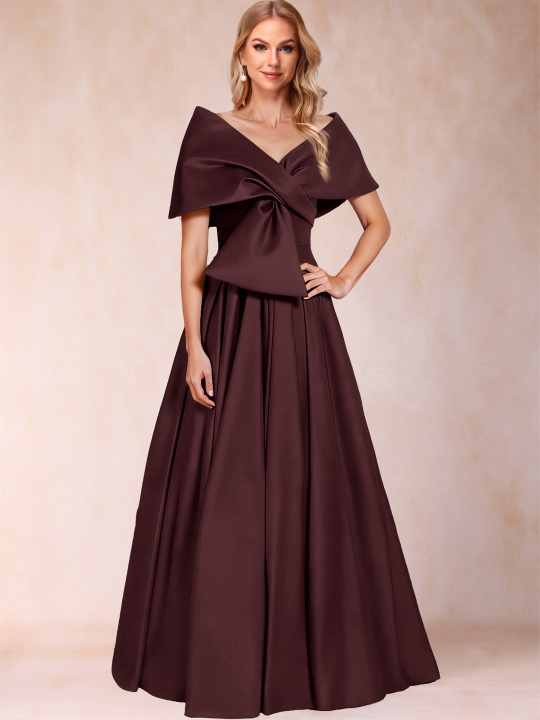 A-Line/Princess Off-The-Shoulder Sleeveless Ruched Mother of the Bride Dresses With Bow(s)