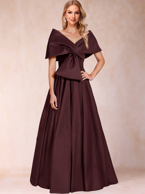 A-Line/Princess Off-The-Shoulder Sleeveless Ruched Mother of the Bride Dresses With Bow(s)