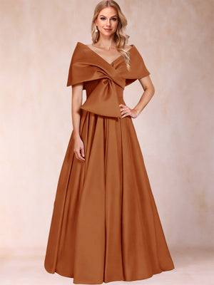 A-Line/Princess Off-The-Shoulder Sleeveless Ruched Mother of the Bride Dresses With Bow(s)