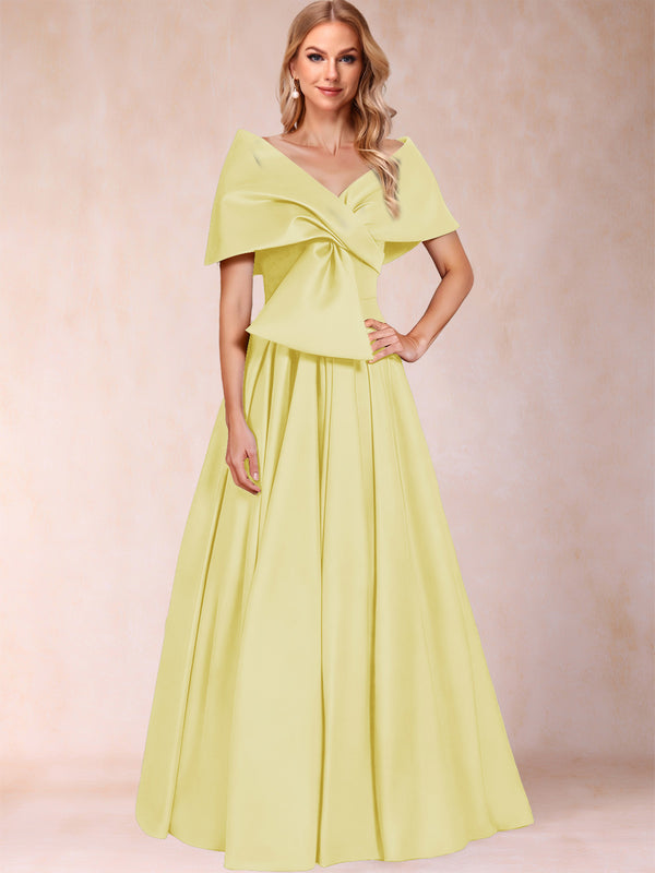 A-Line/Princess Off-The-Shoulder Sleeveless Ruched Mother of the Bride Dresses With Bow(s)