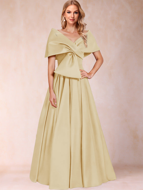 A-Line/Princess Off-The-Shoulder Sleeveless Ruched Mother of the Bride Dresses With Bow(s)